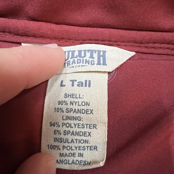 Duluth Trading Jacket Mens Large Tall LT Red Quilted Agiloft Insulated Hooded - Picture 10 of 16